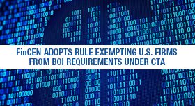 Binary code background with a banner about FinCEN and BOI requirements.
