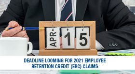Calendar showing April 15 with a banner about the ERC claims deadline.