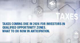 Digital tax interface with a banner about Qualified Opportunity Zones.